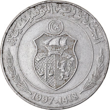 Coin, Tunisia, Dinar, 1997, EF(40-45), Copper-nickel, KM:347