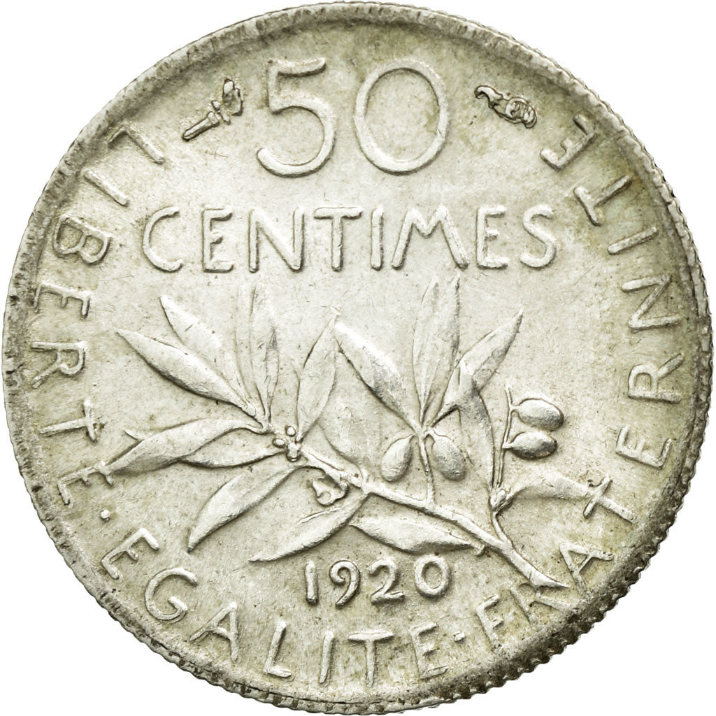 Coin, France, Semeuse, 50 Centimes, 1920, Paris, AU(50-53), Silver, KM:854