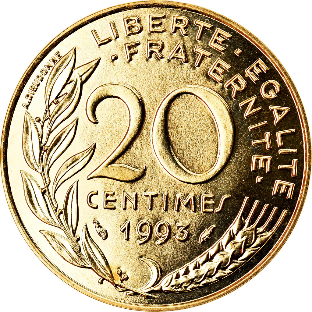 Moneda, Francia, Marianne, 20 Centimes, 1993, Paris, BU, FDC, Aluminio - bronce