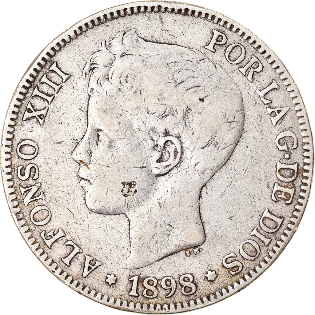 Moneta, Spagna, Alfonso XIII, 5 Pesetas, 1898, Madrid, MB, Argento, KM:707