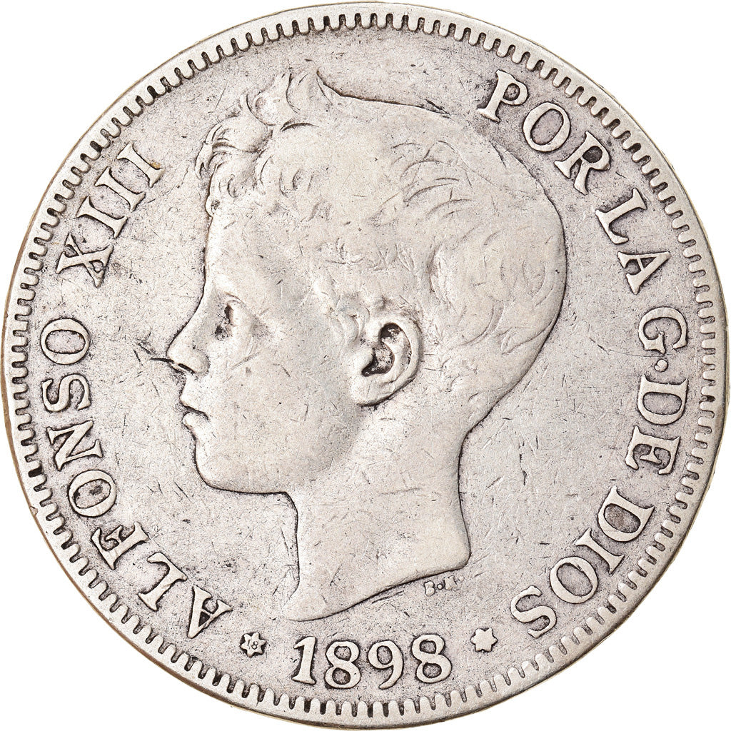 Münze, Spanien, Alfonso XIII, 5 Pesetas, 1898, Madrid, S+, Silber, KM:707