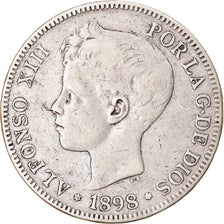 Münze, Spanien, Alfonso XIII, 5 Pesetas, 1898, Madrid, S+, Silber, KM:707