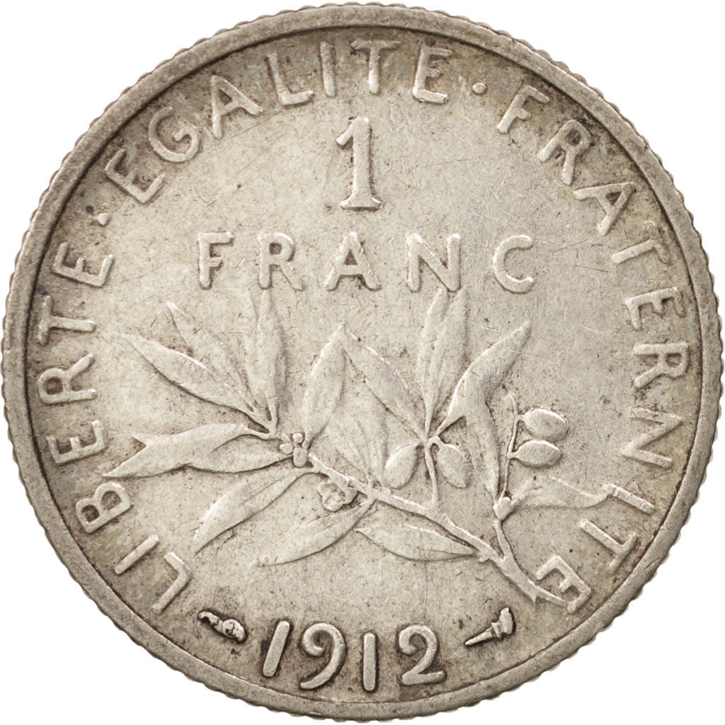 Coin, France, Semeuse, Franc, 1912, Paris, VF(30-35), Silver, KM:844.1