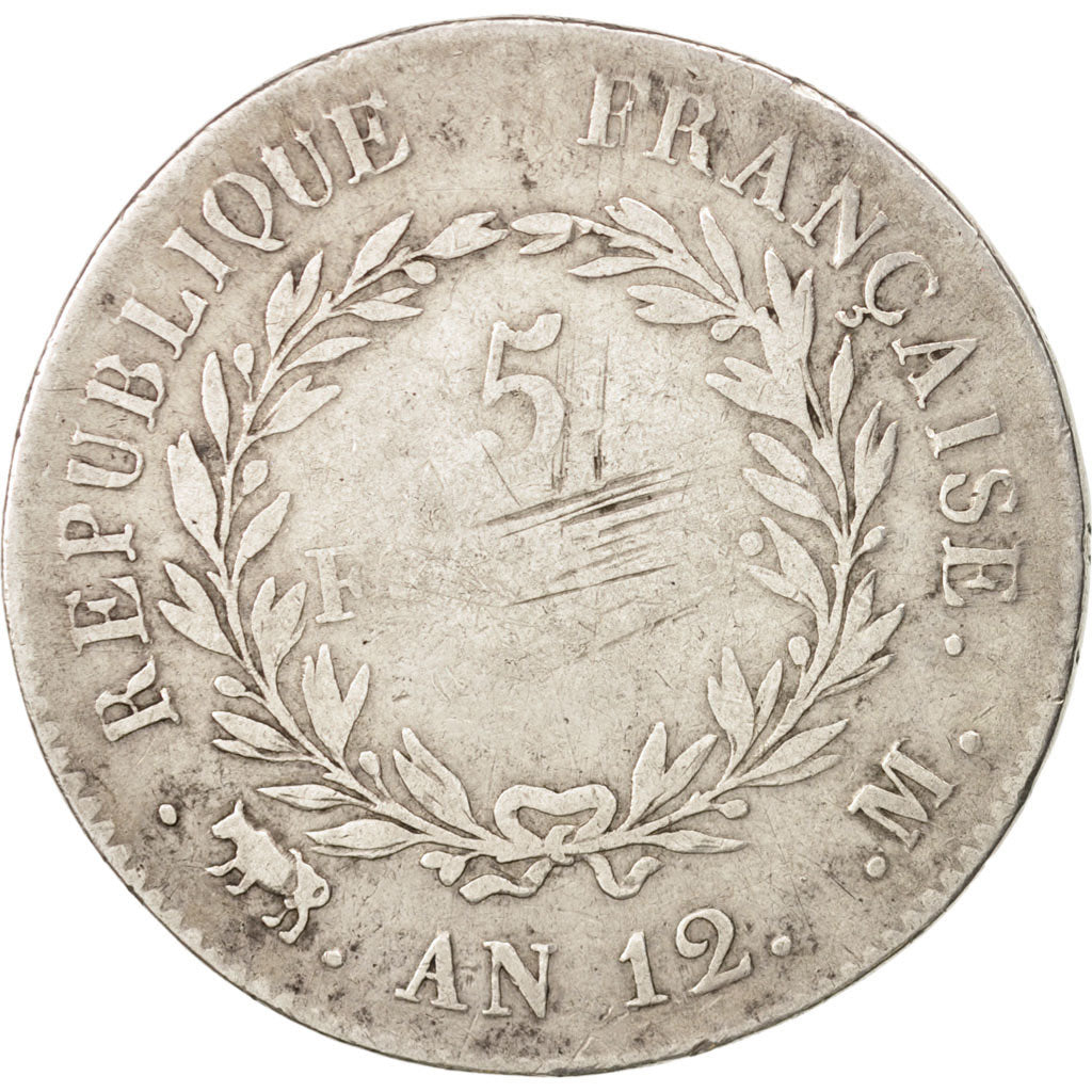 France,Napoléon I,5 Francs,1804,Toulouse,VF(20-25),Silver,KM:659.10,Gadoury 577