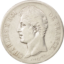 Moneda, Francia, Charles X, 5 Francs, 1827, Lille, BC+, Plata, KM:728.13