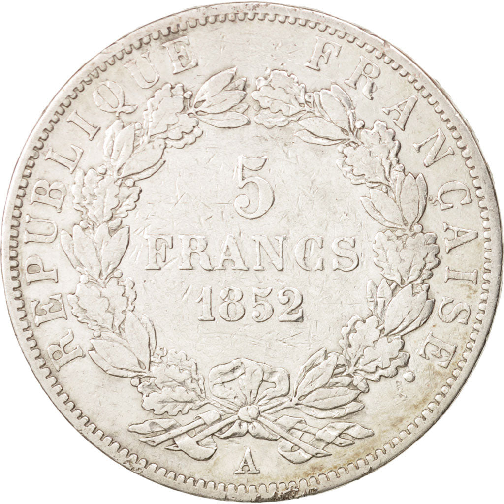 France, Napoléon III,5 Francs,1852, Paris,EF(40-45),Silver, KM:773.1,Gadoury 739