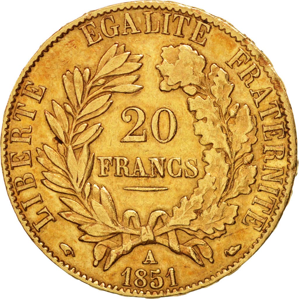 Frankreich, Cérès, 20 Francs, 1851, Paris, SS+, Gold, KM:762, Gadoury:1059