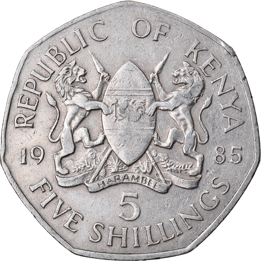 Munten, Kenia, 5 Shillings, 1985, British Royal Mint, FR+, Copper-nickel, KM:23