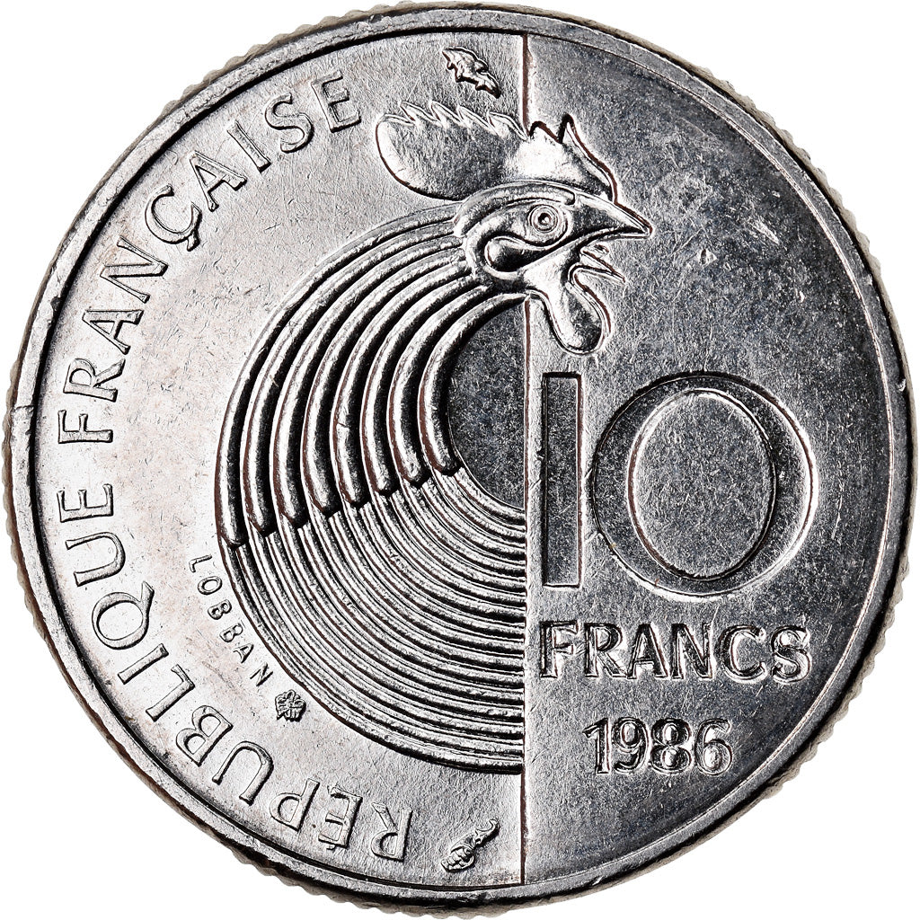 Moneta, Francia, Schumann, 10 Francs, 1986, BB, Nichel, KM:958, Gadoury:825