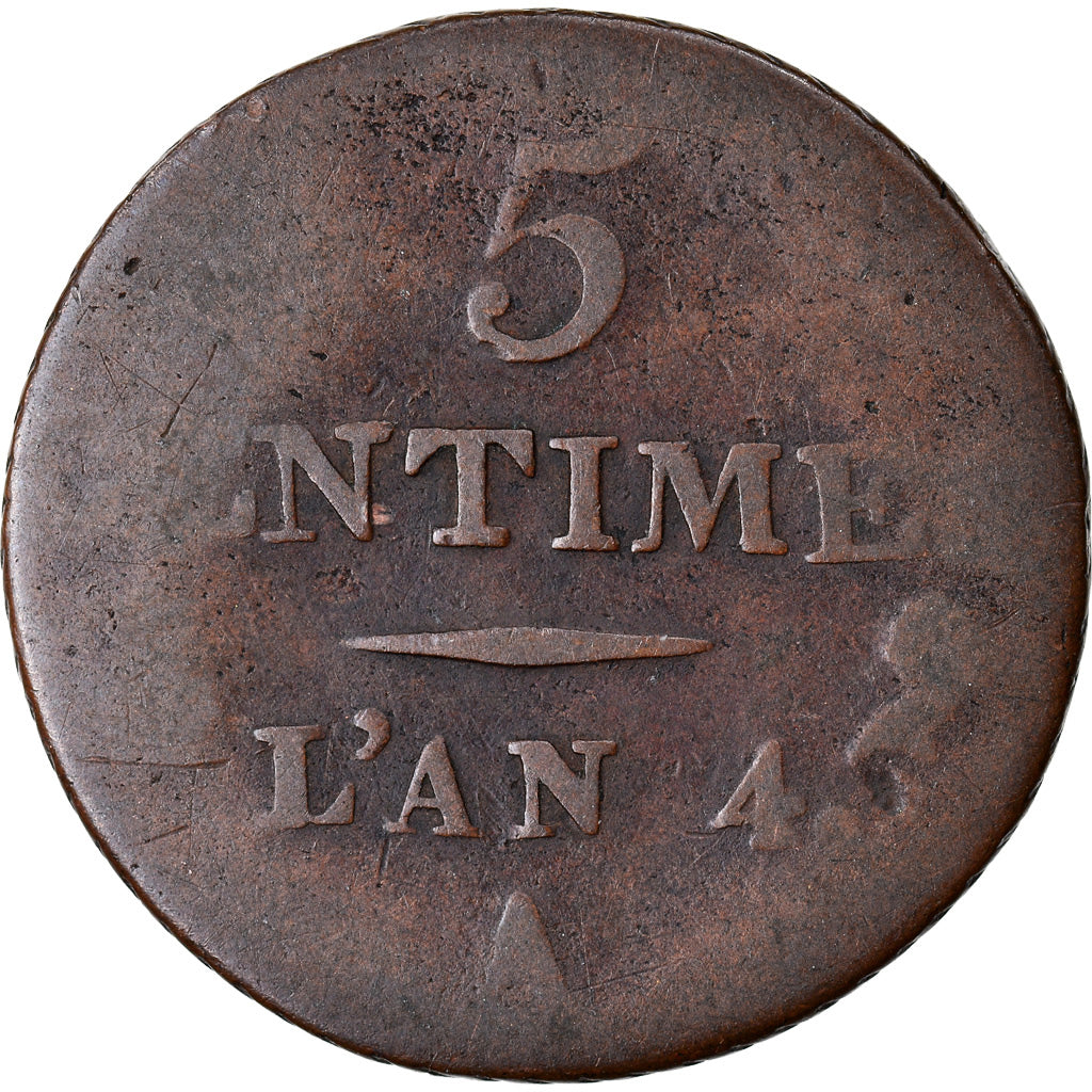 Moneda, Francia, Dupré, 5 Centimes, AN 4, Paris, BC, Bronce, KM:635.1