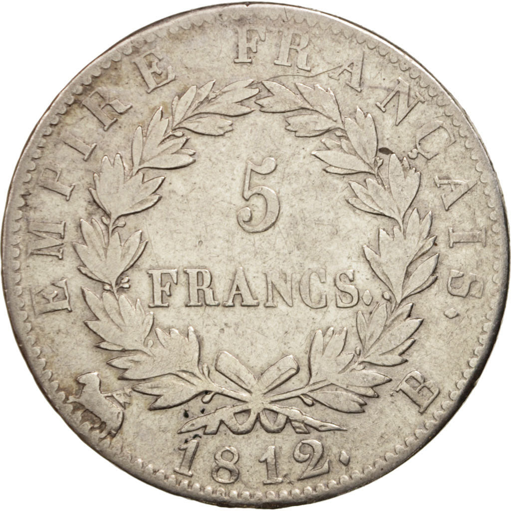 France, Napoléon I, 5 Francs, 1812, Rouen, TB+, Argent, KM:694.2, Gadoury:584