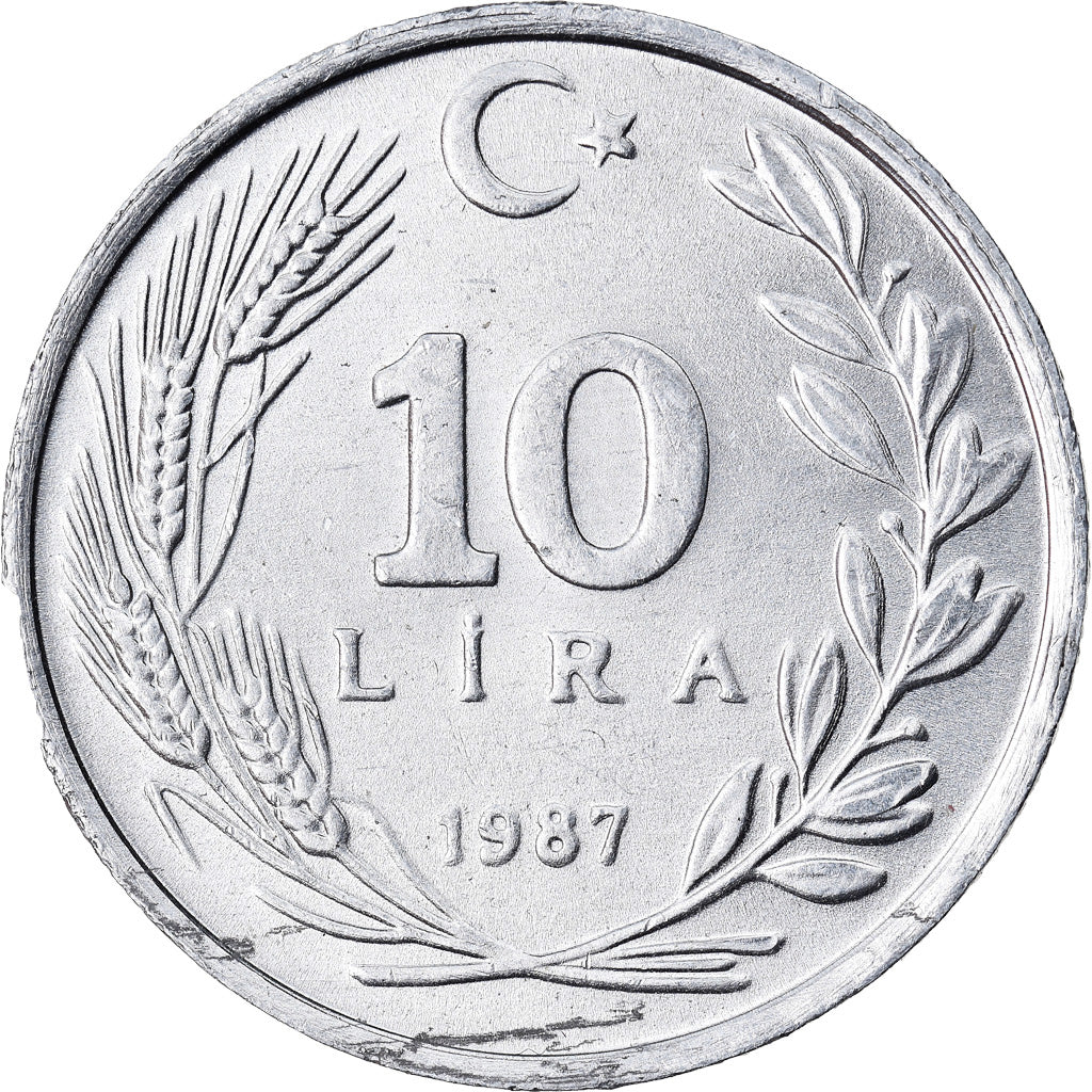 Moneta, Turcja, 10 Lira, 1987, AU(50-53), Aluminium, KM:964