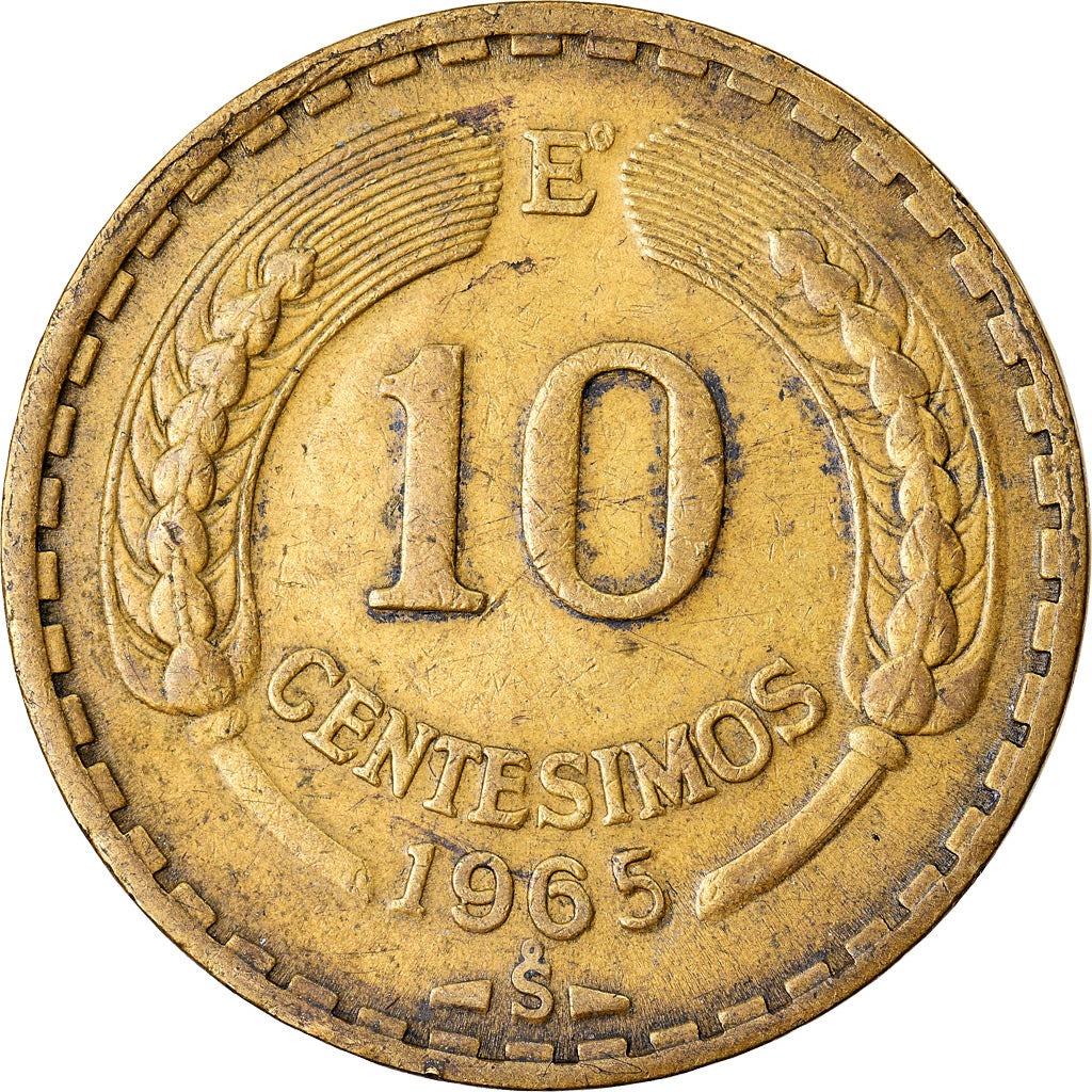 Munten, Chili, 10 Centesimos, 1965, ZF, Aluminum-Bronze, KM:191