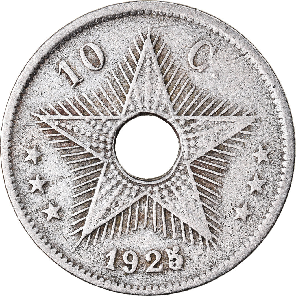 Coin, Belgian Congo, 10 Centimes, 1925, Heaton, EF(40-45), Copper-nickel, KM:18