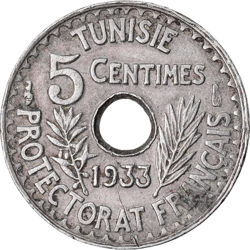 Coin, Tunisia, Ahmad Pasha Bey, 5 Centimes, 1933, Paris, EF(40-45)