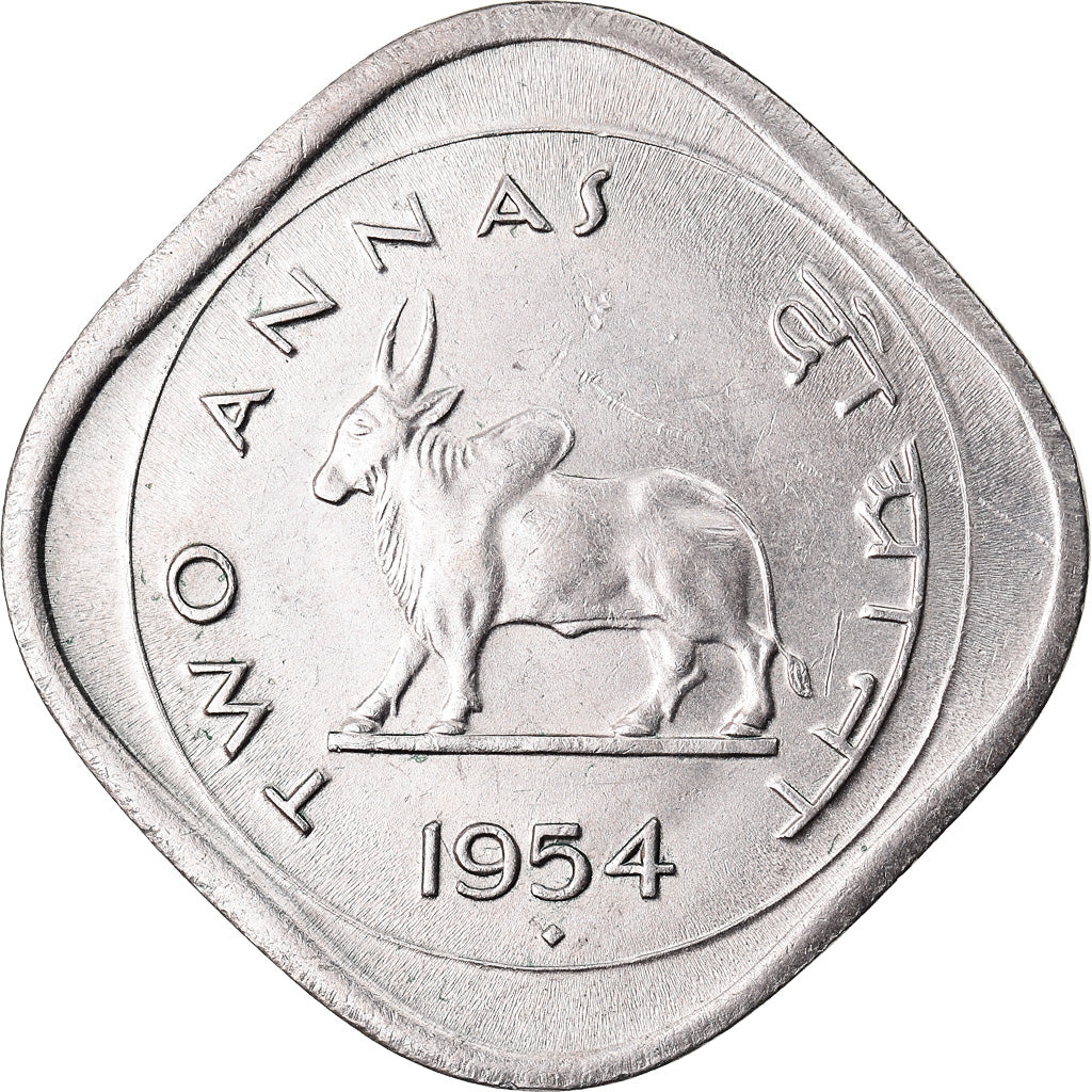 Coin, INDIA-REPUBLIC, 2 Annas, 1954, Mumbai, Bombay, AU(50-53), Copper-nickel