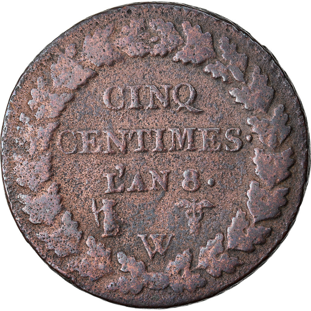 Coin, France, Dupré, 5 Centimes, AN 8, Lille, VF(20-25), Bronze, KM:640.11
