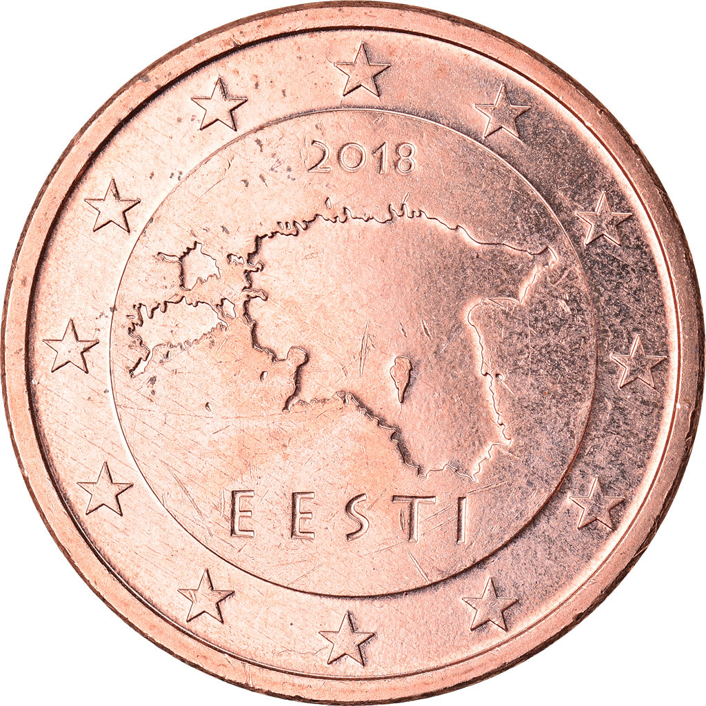 Estónia, 5 Euro Cent, 2018, MS(63), Aço Cromado a Cobre, KM:New