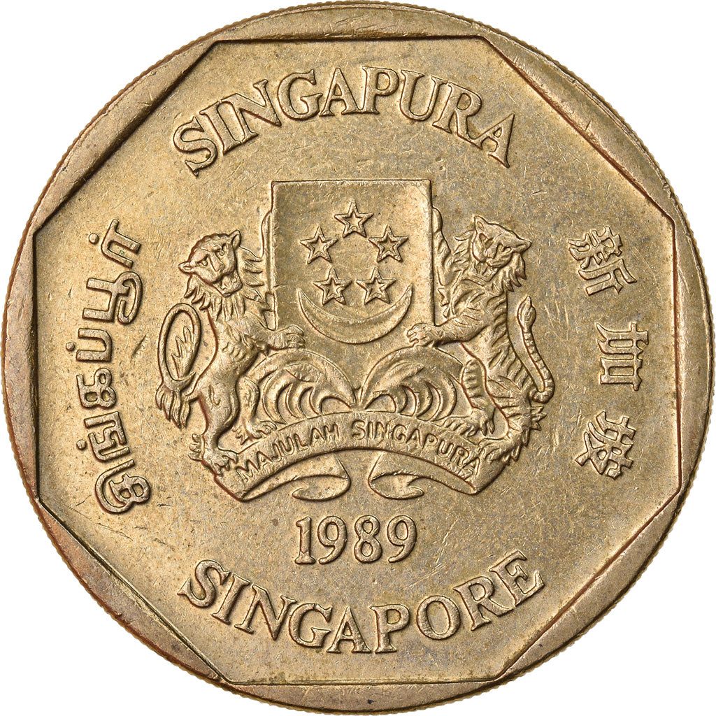 Moeda, Singapura, Dollar, 1989, British Royal Mint, AU(50-53), Alumínio-Bronze