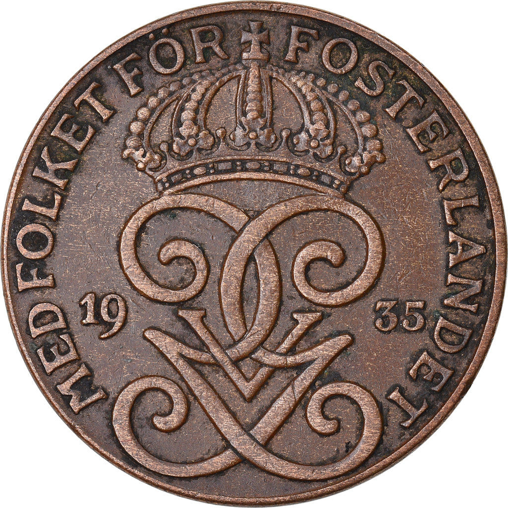 Coin, Sweden, Gustaf V, 2 Öre, 1935, AU(50-53), Bronze, KM:778