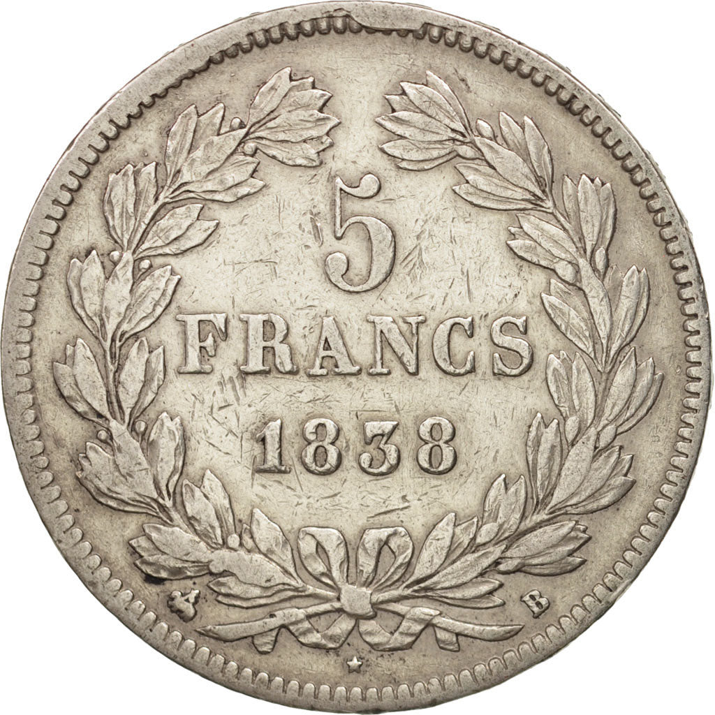Coin, France, Louis-Philippe, 5 Francs, 1838, Rouen, VF(30-35), Silver