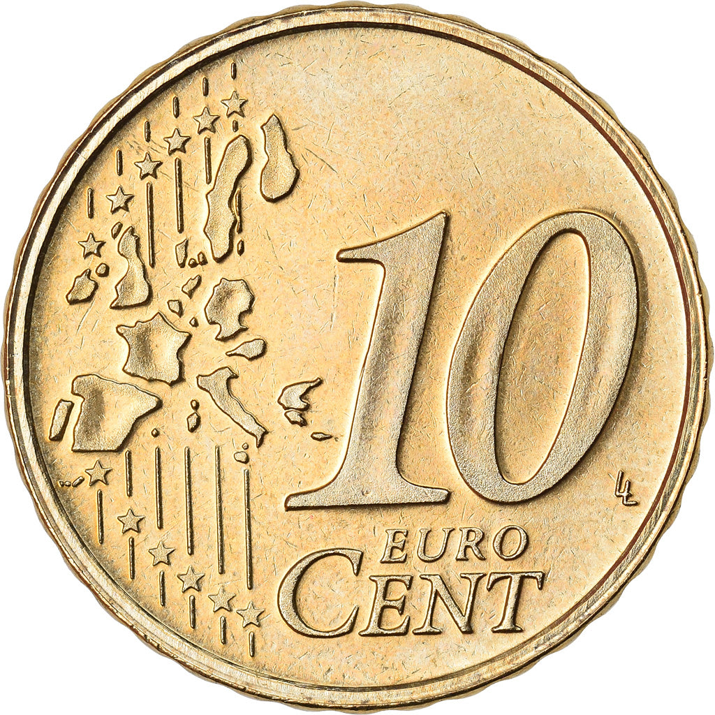 Luxembourg, 10 Euro Cent, 2002, MS(63), Brass, KM:78