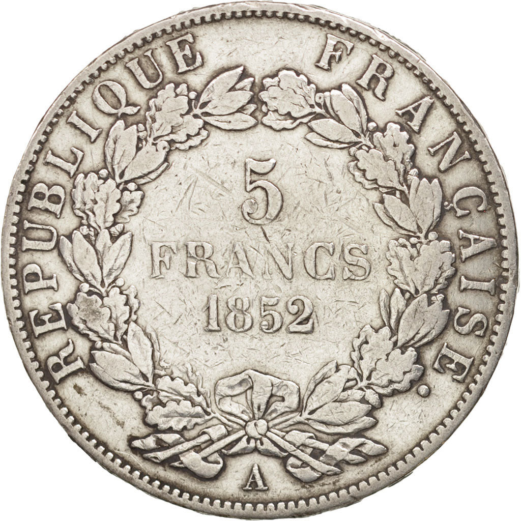 Frankreich, Napoléon III, 5 Francs, 1852, Paris, S+, Silber,KM:773.1,Gadoury 726