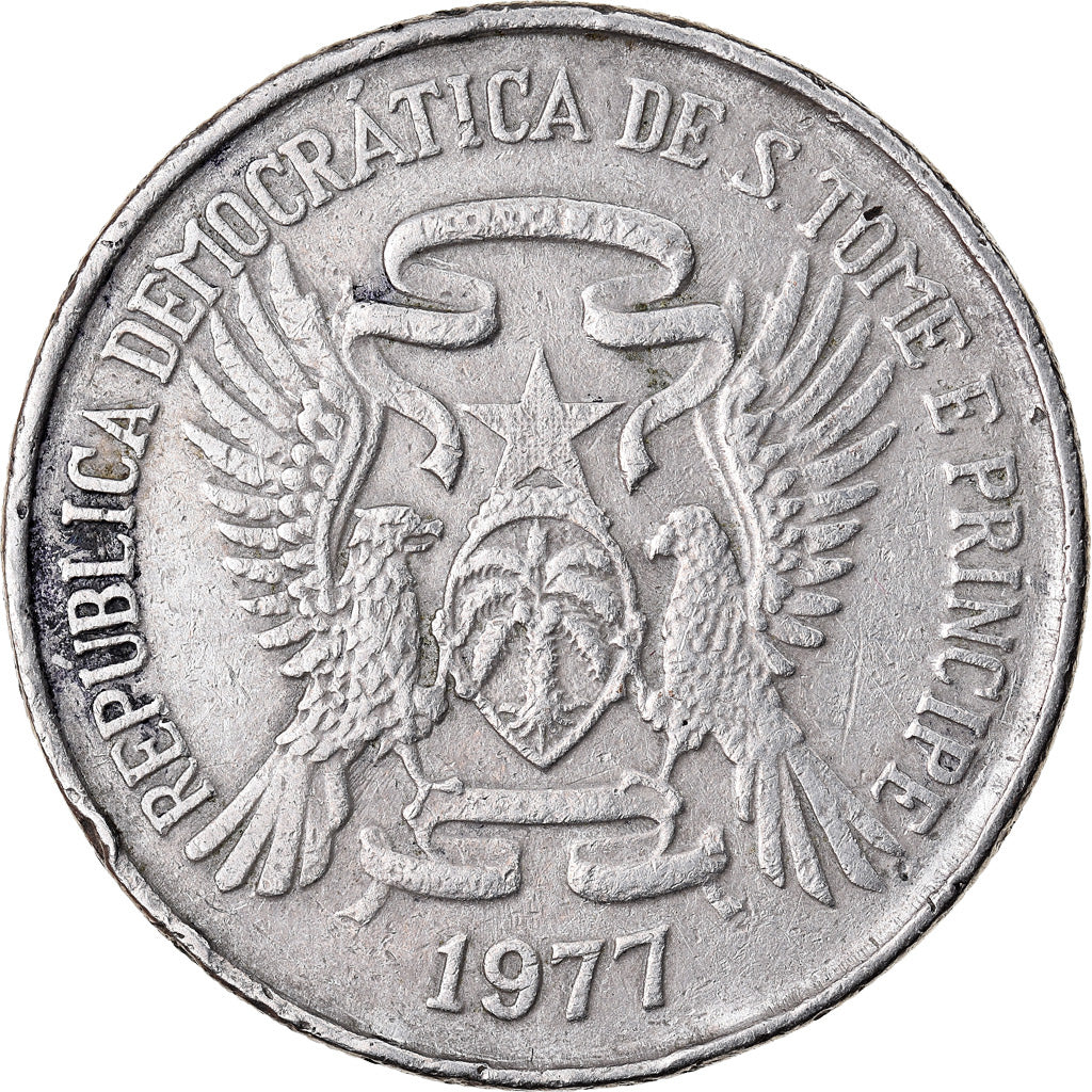 Coin, SAINT THOMAS & PRINCE ISLAND, 20 Dobras, 1977, EF(40-45), Copper-Nickel
