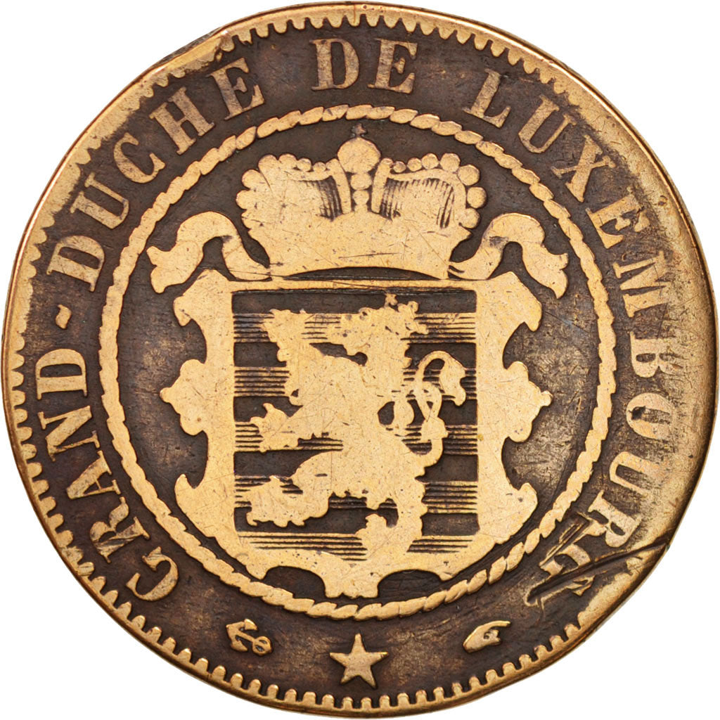 Coin, Luxembourg, William III, 10 Centimes, 1855, Paris, VF(20-25), Bronze
