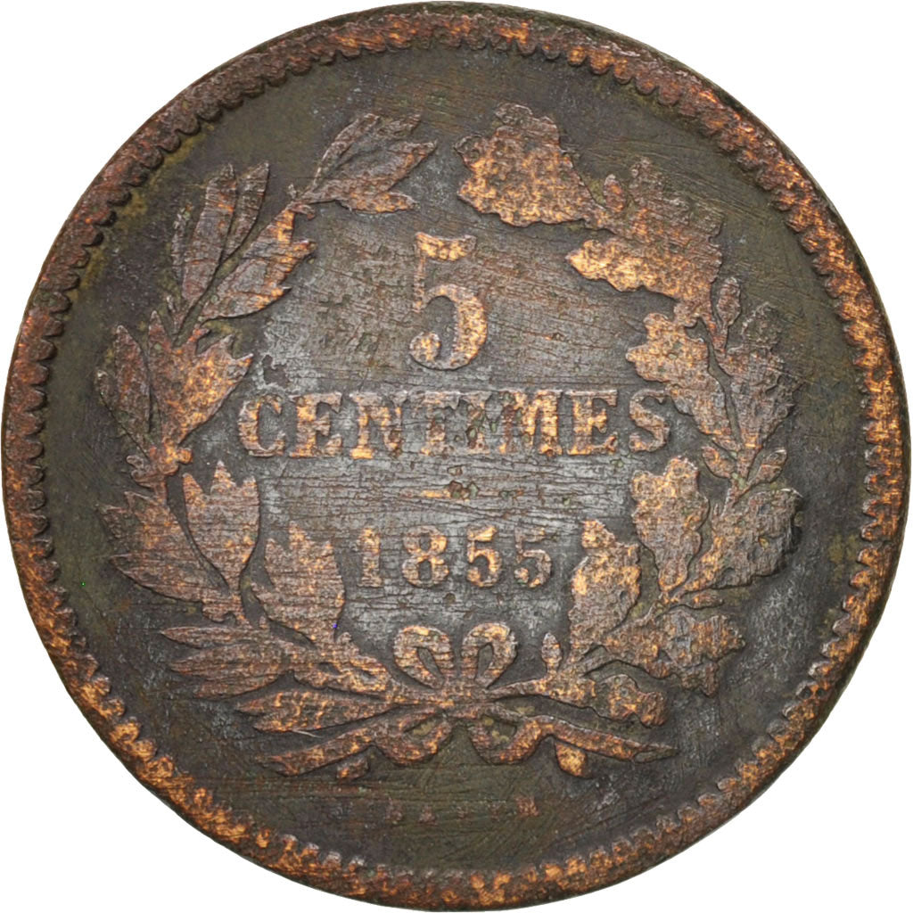 Luxembourg, William III, 5 Centimes, 1855, Paris, VF(20-25), Bronze, KM:22.2