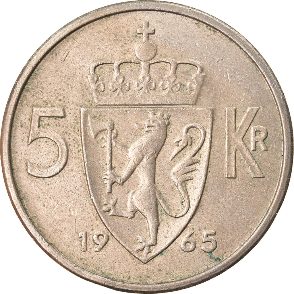 Munten, Noorwegen, Olav V, 5 Kroner, 1965, ZF, Copper-nickel, KM:412
