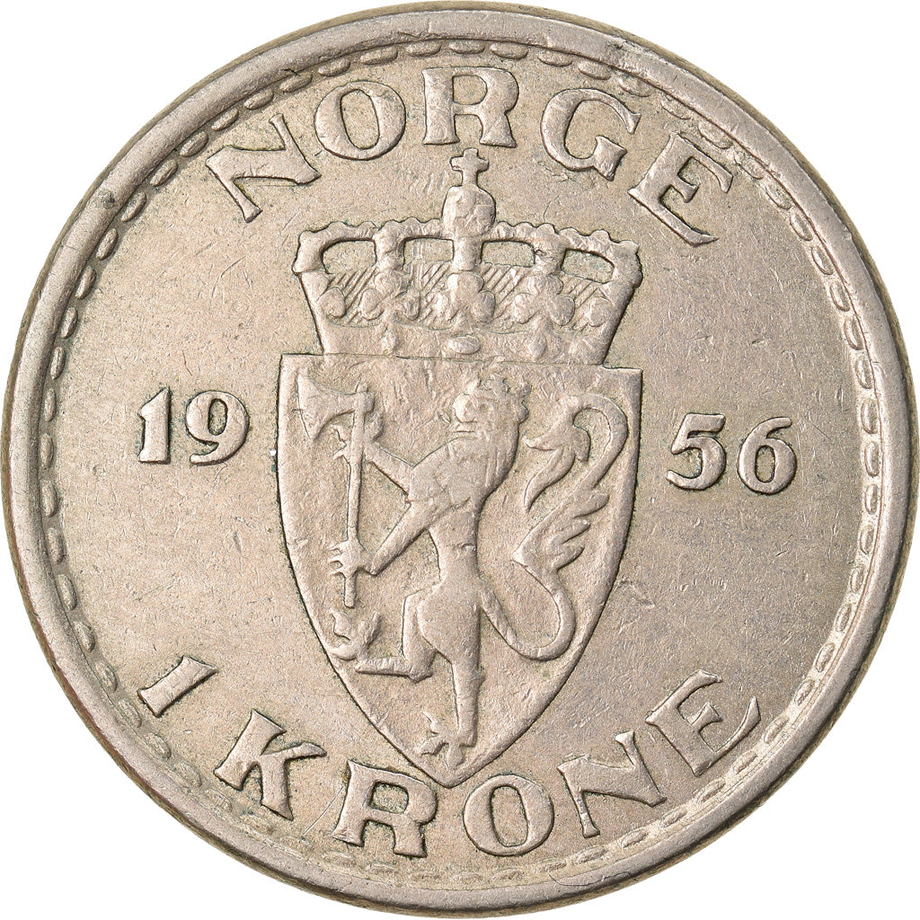 Moneda, Noruega, Haakon VII, Krone, 1956, MBC, Cobre - níquel, KM:397.2