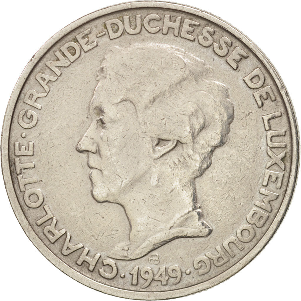 Luxembourg, Charlotte, 5 Francs, 1949, AU(50-53), Copper-nickel, KM:50