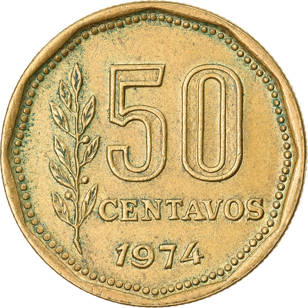 Moneda, Argentina, 50 Centavos, 1974, MBC, Aluminio - bronce, KM:68