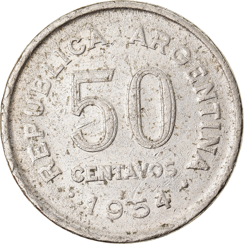 Moeda, Argentina, 50 Centavos, 1954, VF(30-35), Aço Revestido a Níquel, KM:49