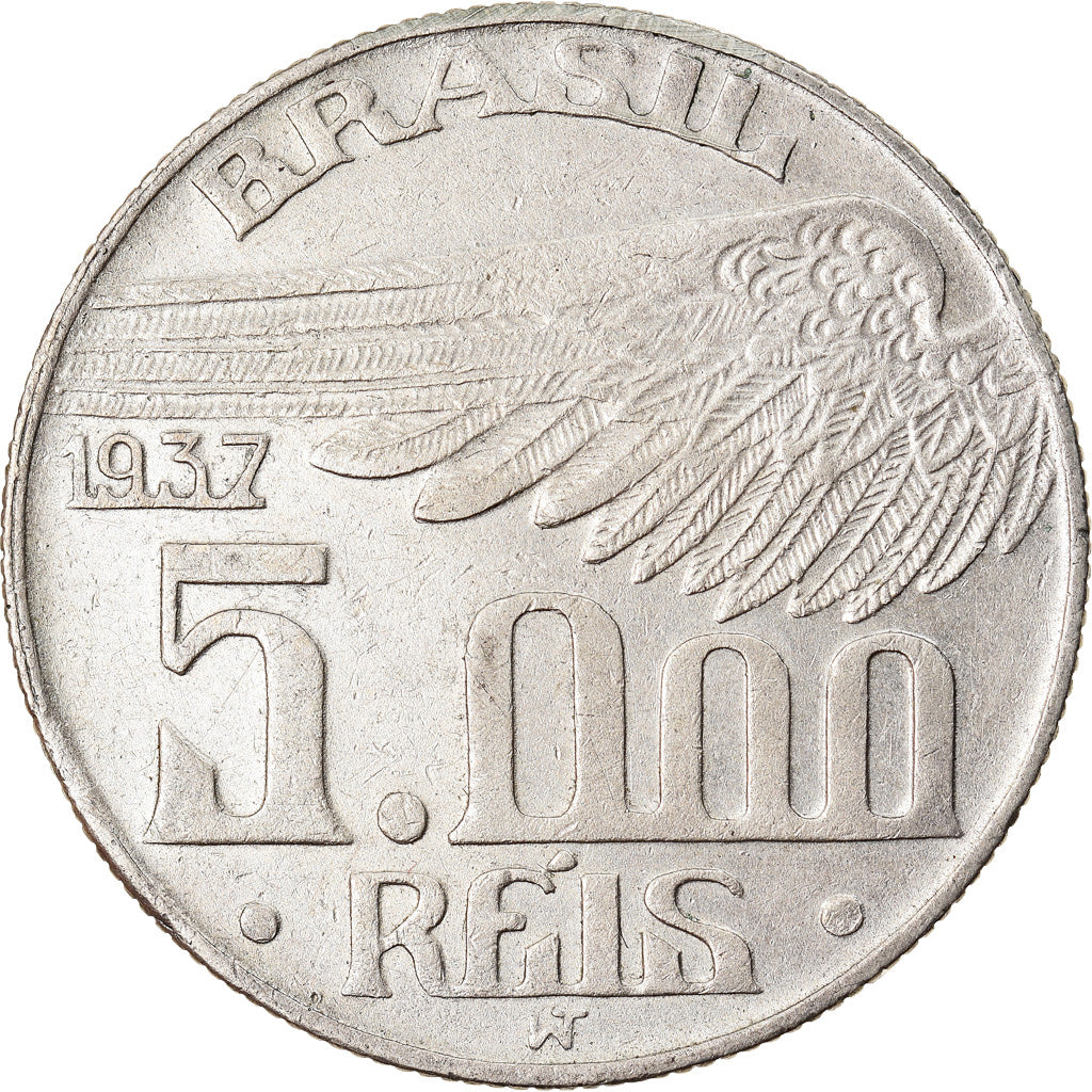 Coin, Brazil, 5000 Reis, 1937, Medal alignment, EF(40-45), Silver, KM:543