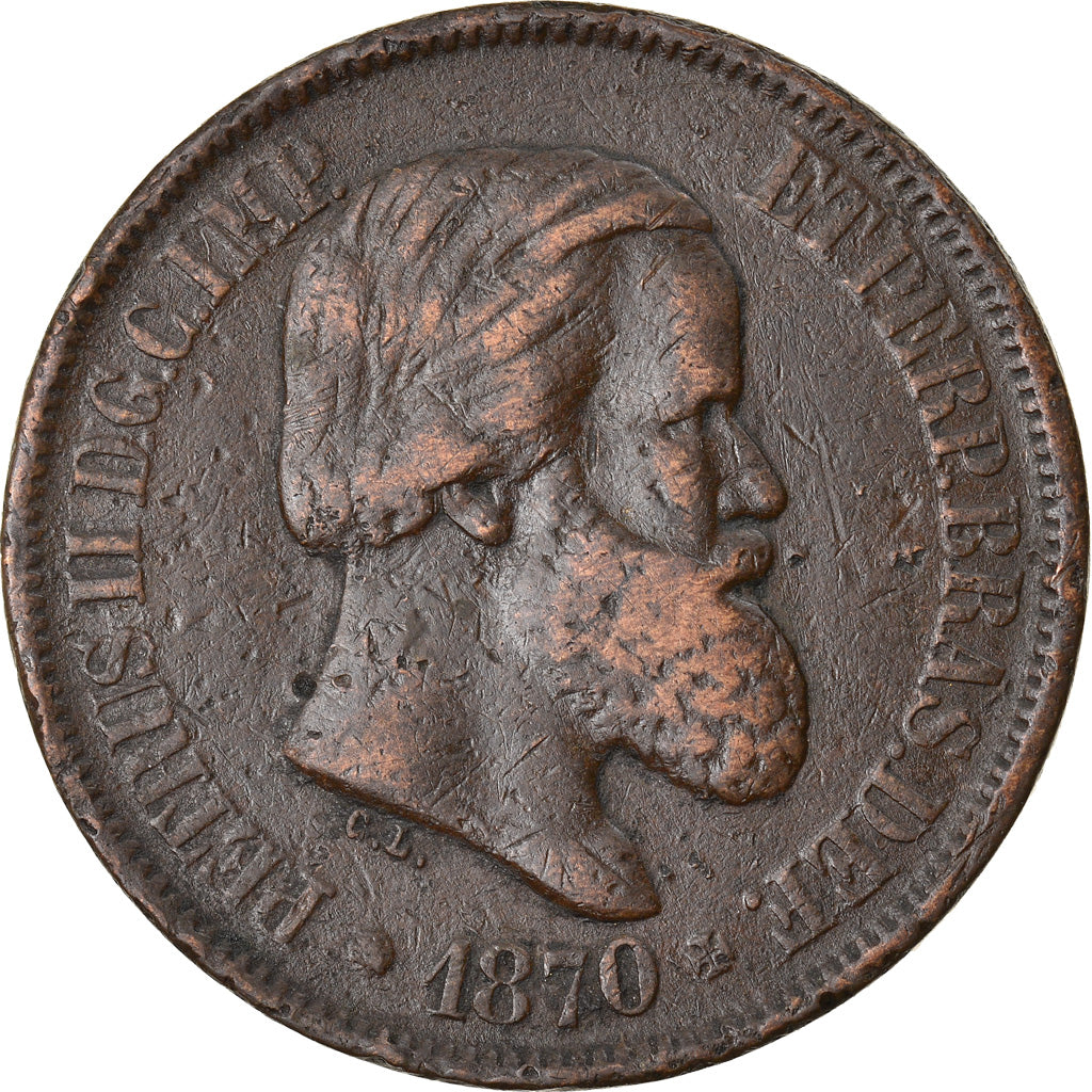 Moneda, Brasil, Pedro II, 20 Reis, 1870, MBC, Bronce, KM:474