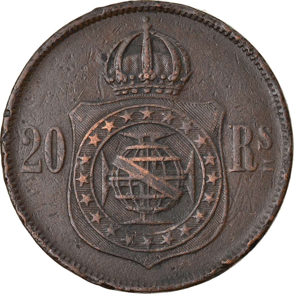 Moneda, Brasil, Pedro II, 20 Reis, 1870, MBC, Bronce, KM:474