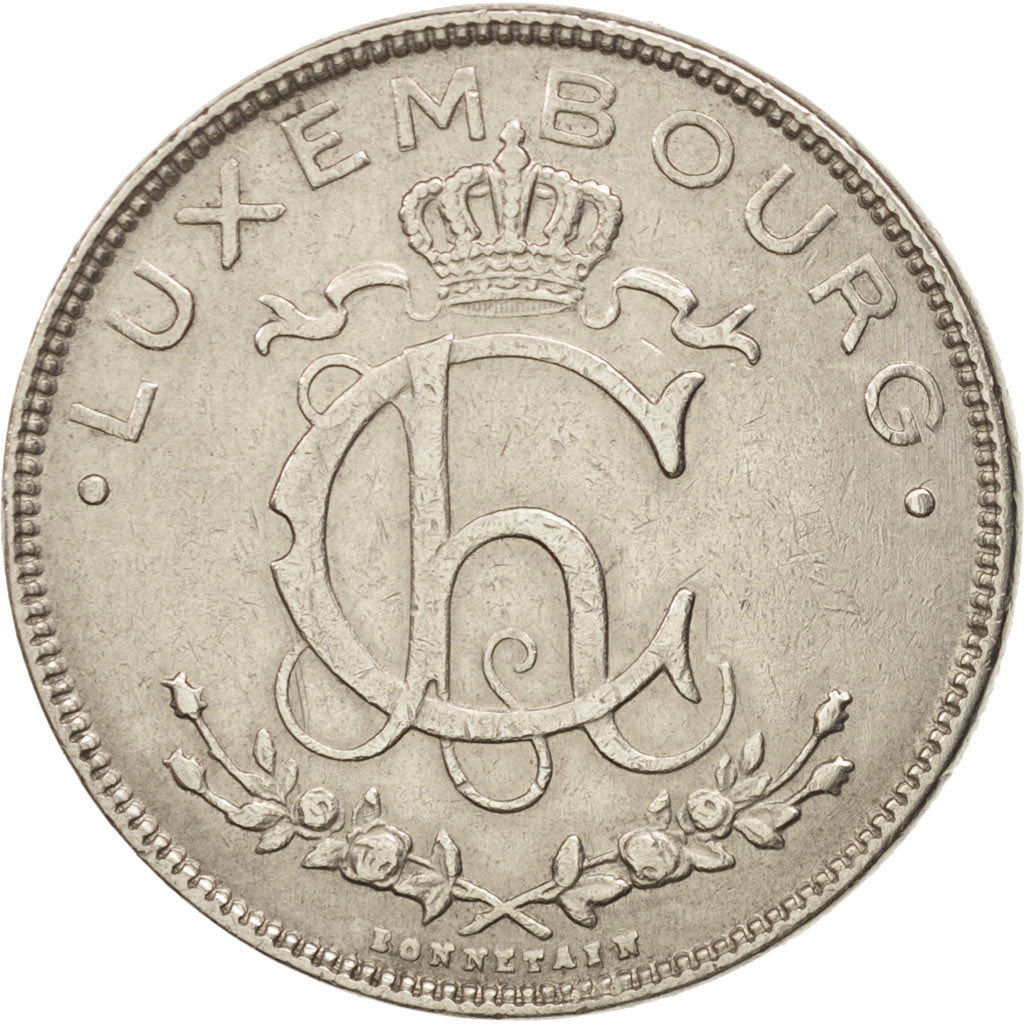 Luxembourg, Charlotte, 2 Francs, 1924, AU(50-53), Nickel, KM:36