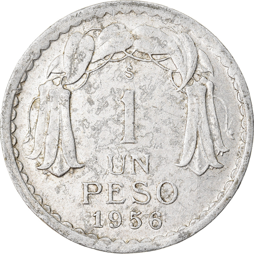 Coin, Chile, Peso, 1956, VF(20-25), Aluminum, KM:179a