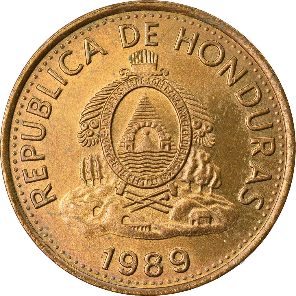 Coin, Honduras, 5 Centavos, 1989, AU(50-53), Brass, KM:72.2a