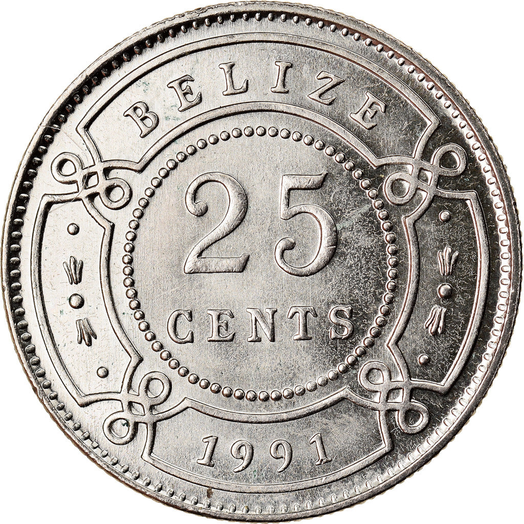 Moneta, Belize, 25 Cents, 1991, BB+, Rame-nichel, KM:36