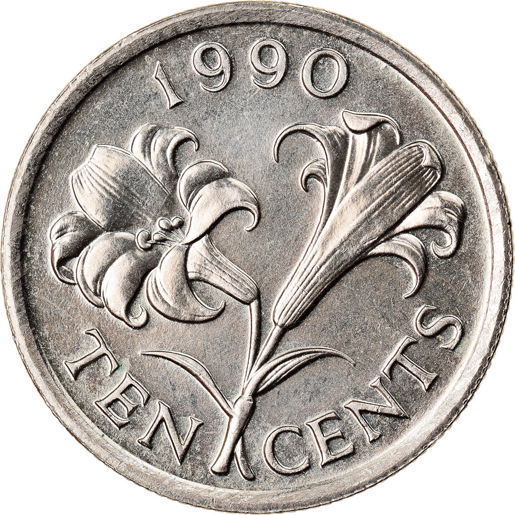 Coin, Bermuda, Elizabeth II, 10 Cents, 1990, AU(50-53), Copper-nickel, KM:46