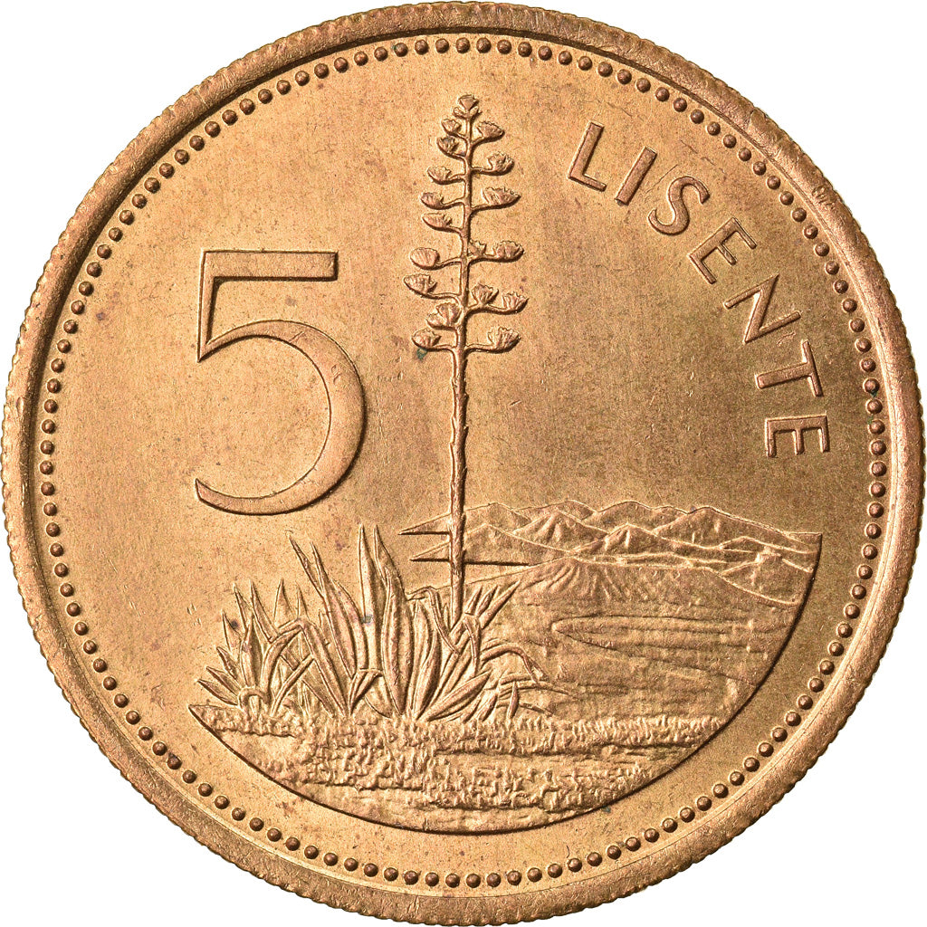 Moneda, Lesotho, Moshoeshoe II, 5 Licente, Lisente, 1979, MBC+, Níquel -