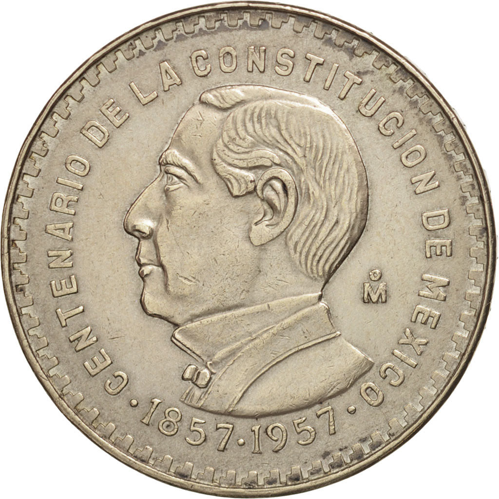 Mexico, Peso, 1957, Mexico City, AU(55-58), Silver, KM:458