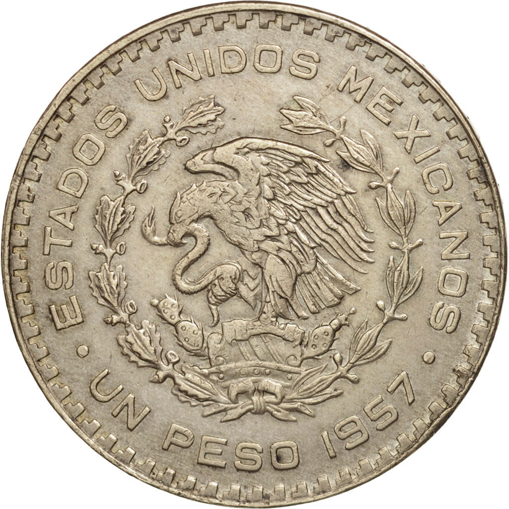 Mexico, Peso, 1957, Mexico City, AU(55-58), Silver, KM:458