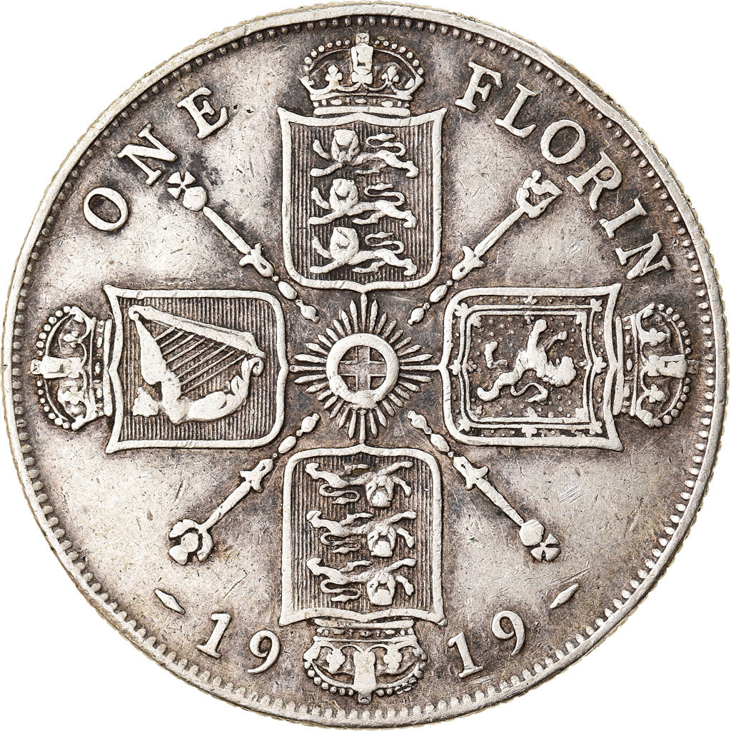 Coin, Great Britain, George V, Florin, Two Shillings, 1919, EF(40-45), Silver