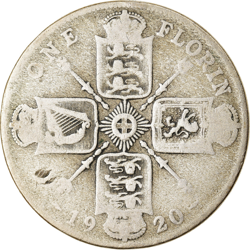 Moneda, Gran Bretaña, George V, Florin, Two Shillings, 1920, BC+, Plata