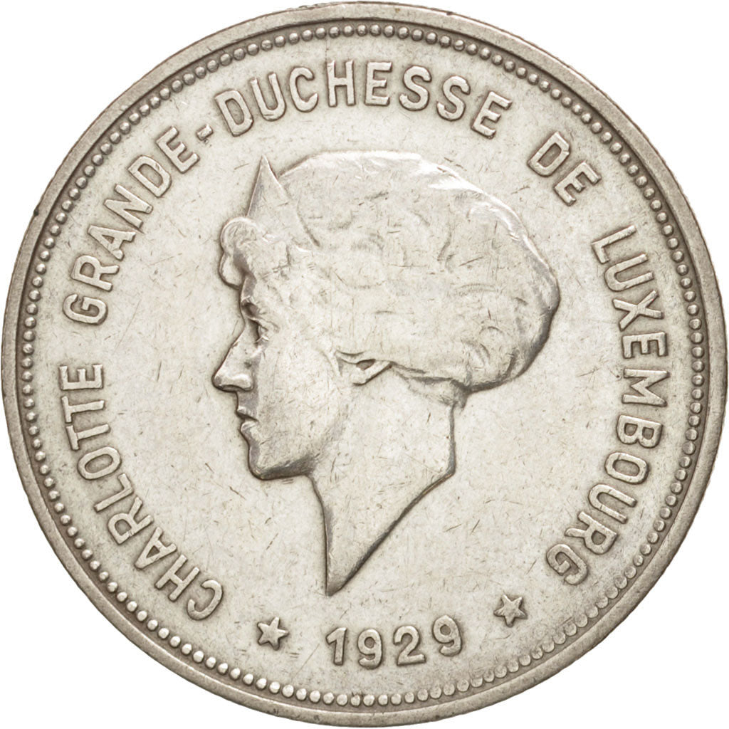 Luxembourg, Charlotte, 5 Francs, 1929, EF(40-45), Silver, KM:38