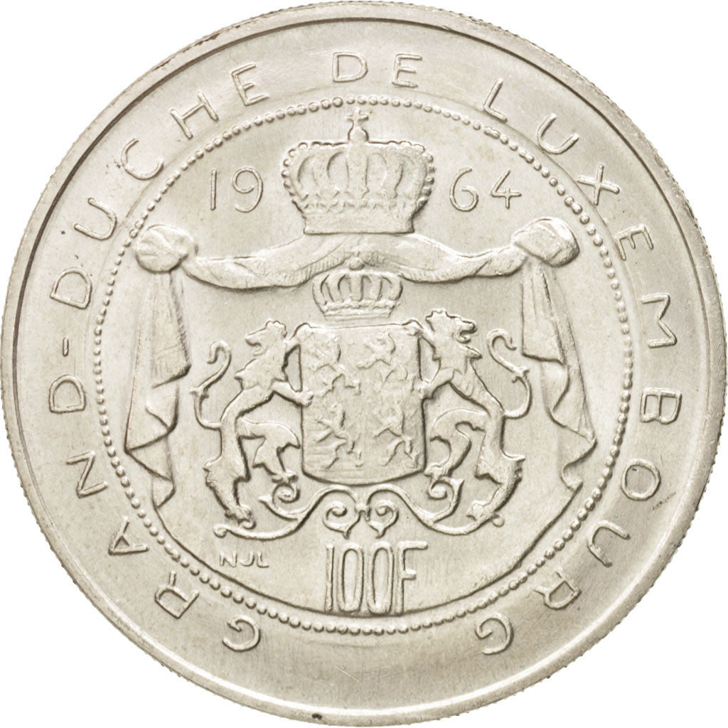 Coin, Luxembourg, Charlotte, 100 Francs, 1964, AU(55-58), Silver, KM:54